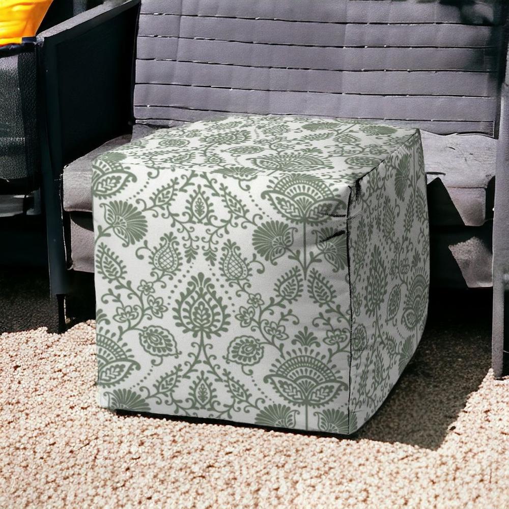 17" Green Cube Indoor Outdoor Pouf Cover. Picture 2
