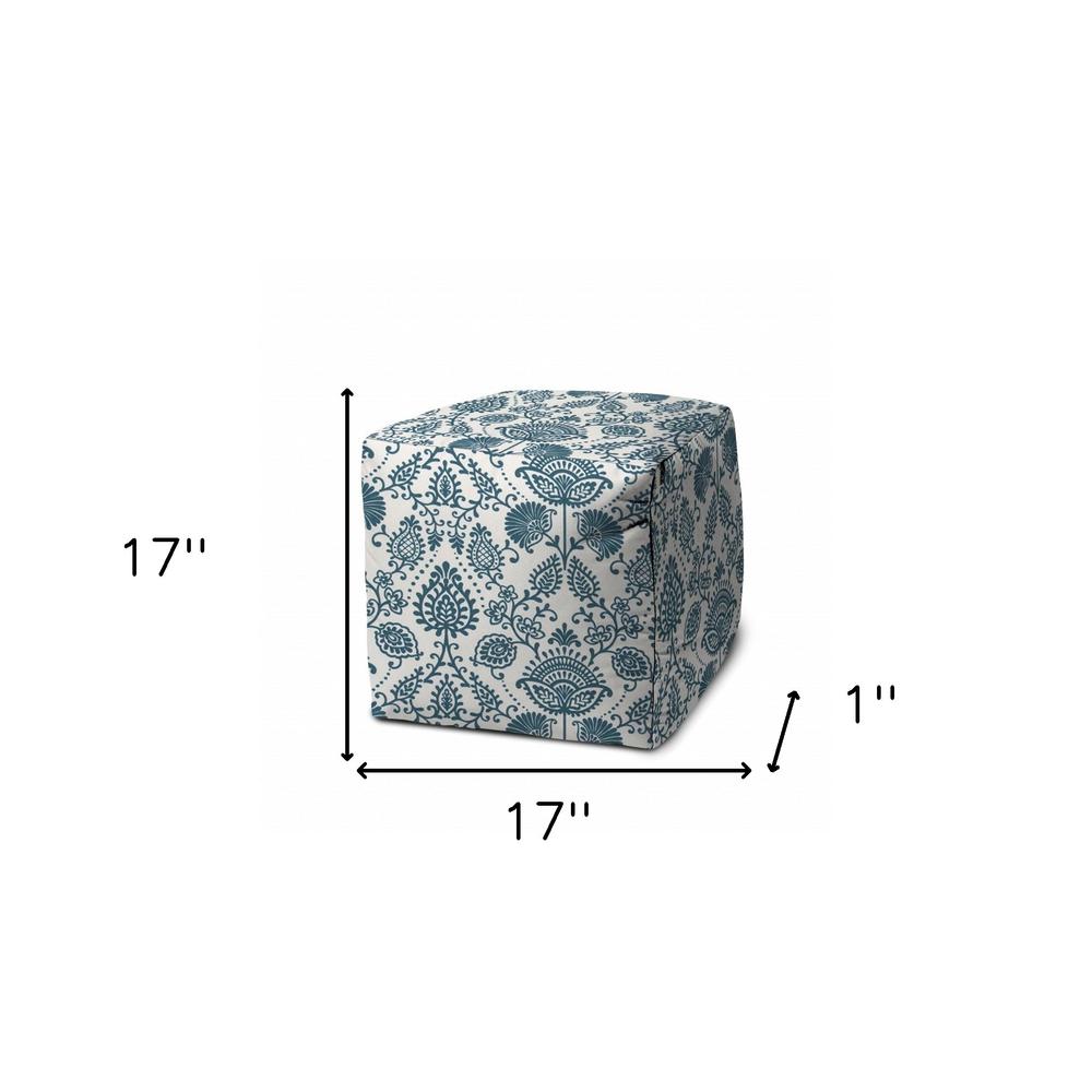 17" Turquoise Cube Indoor Outdoor Pouf Cover. Picture 5