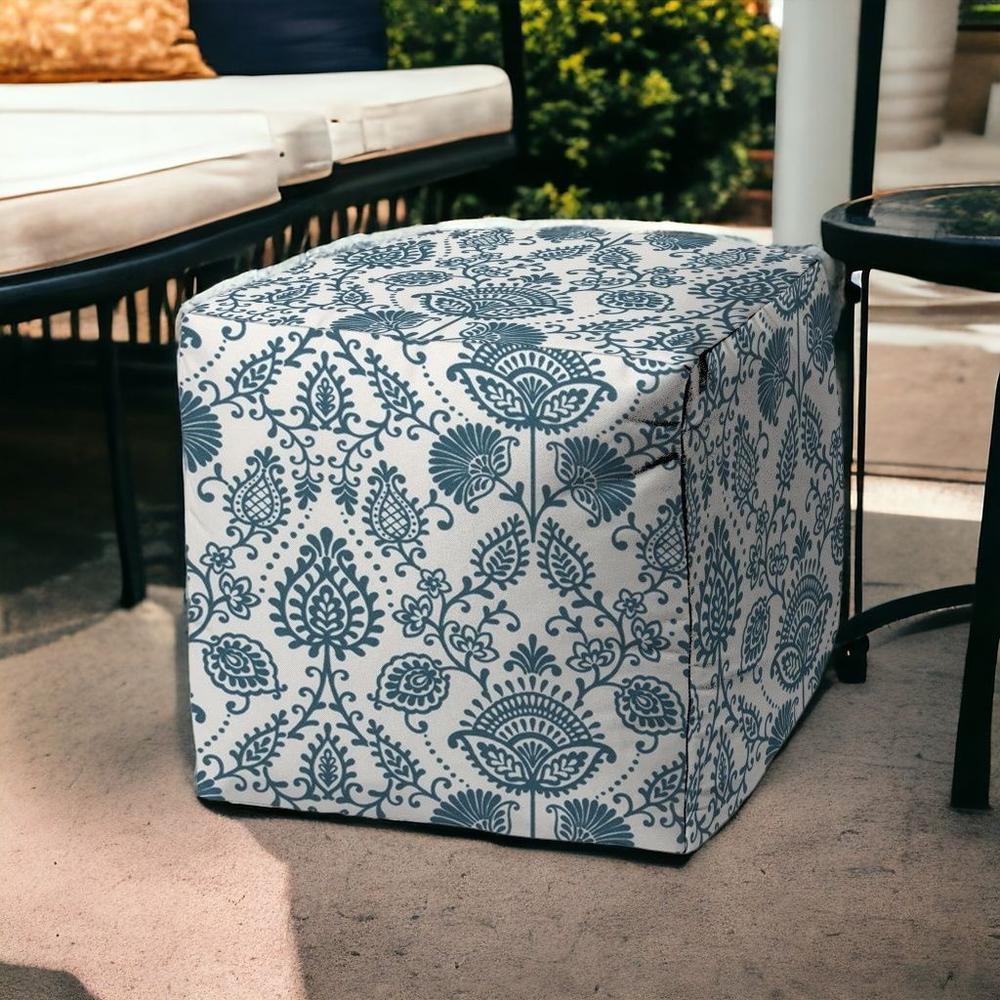 17" Turquoise Cube Indoor Outdoor Pouf Cover. Picture 2