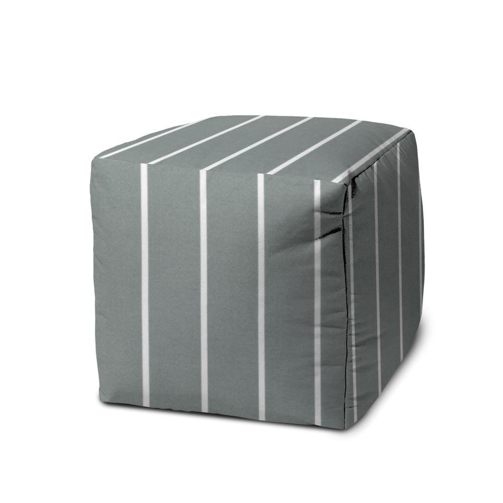 17" Gray Cube Striped Indoor Outdoor Pouf Cover. Picture 1