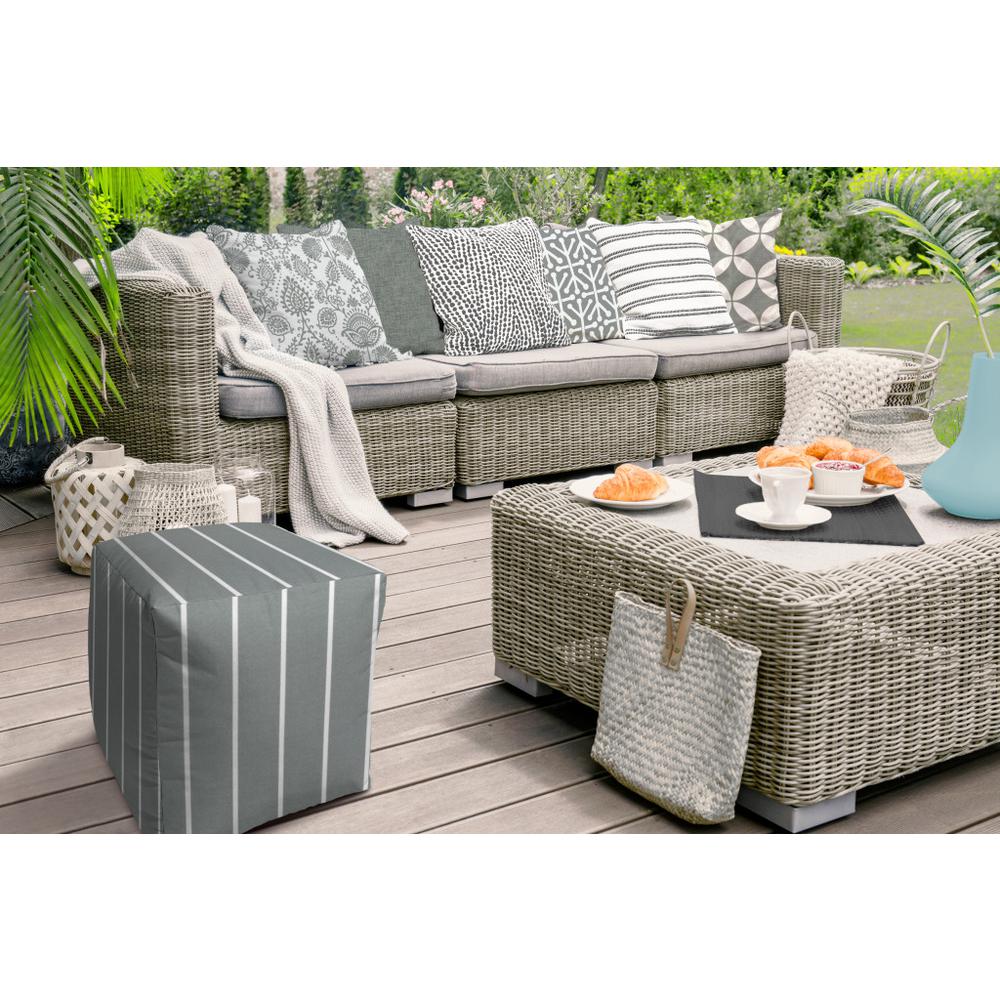 17" Gray Cube Striped Indoor Outdoor Pouf Cover. Picture 3
