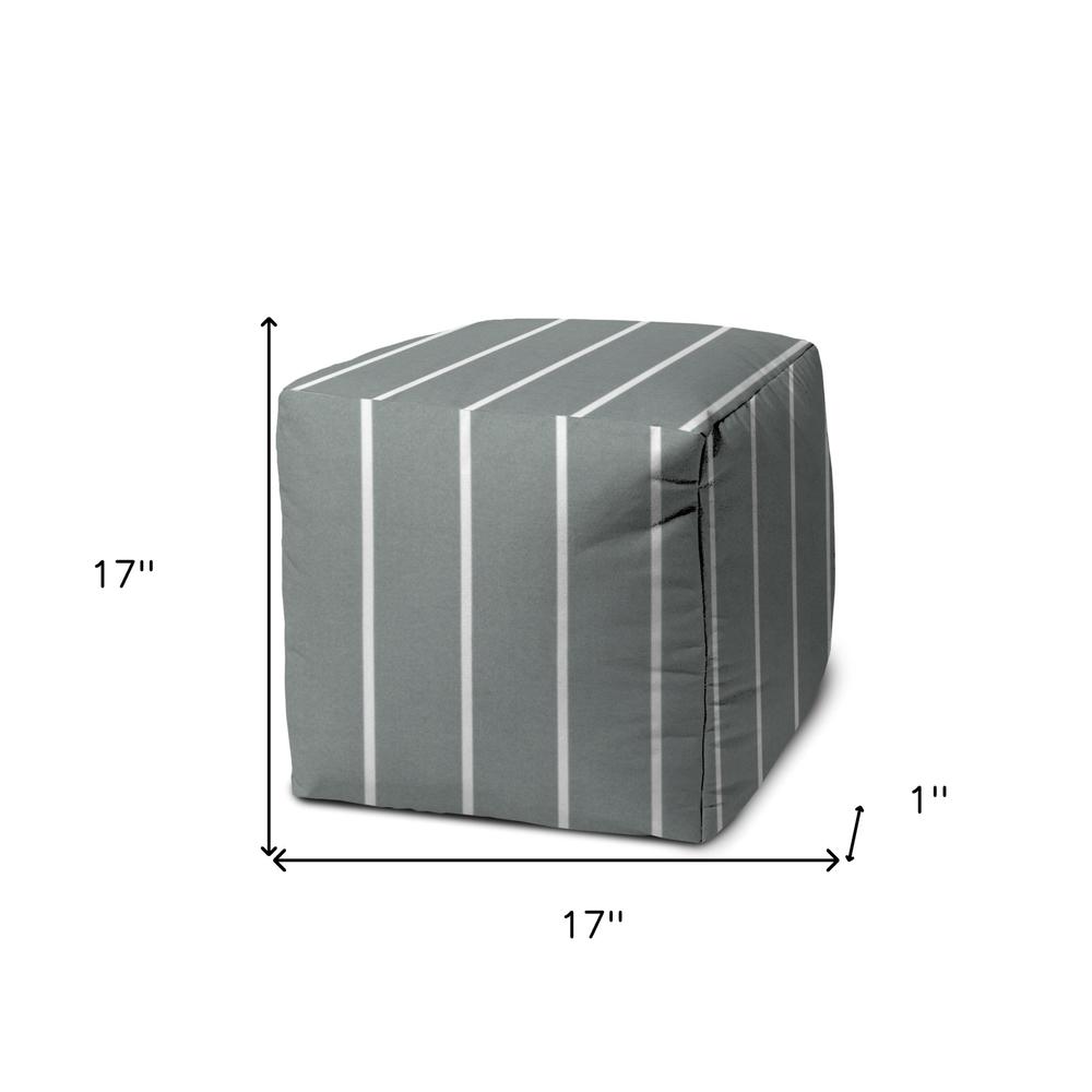 17" Gray Cube Striped Indoor Outdoor Pouf Cover. Picture 5