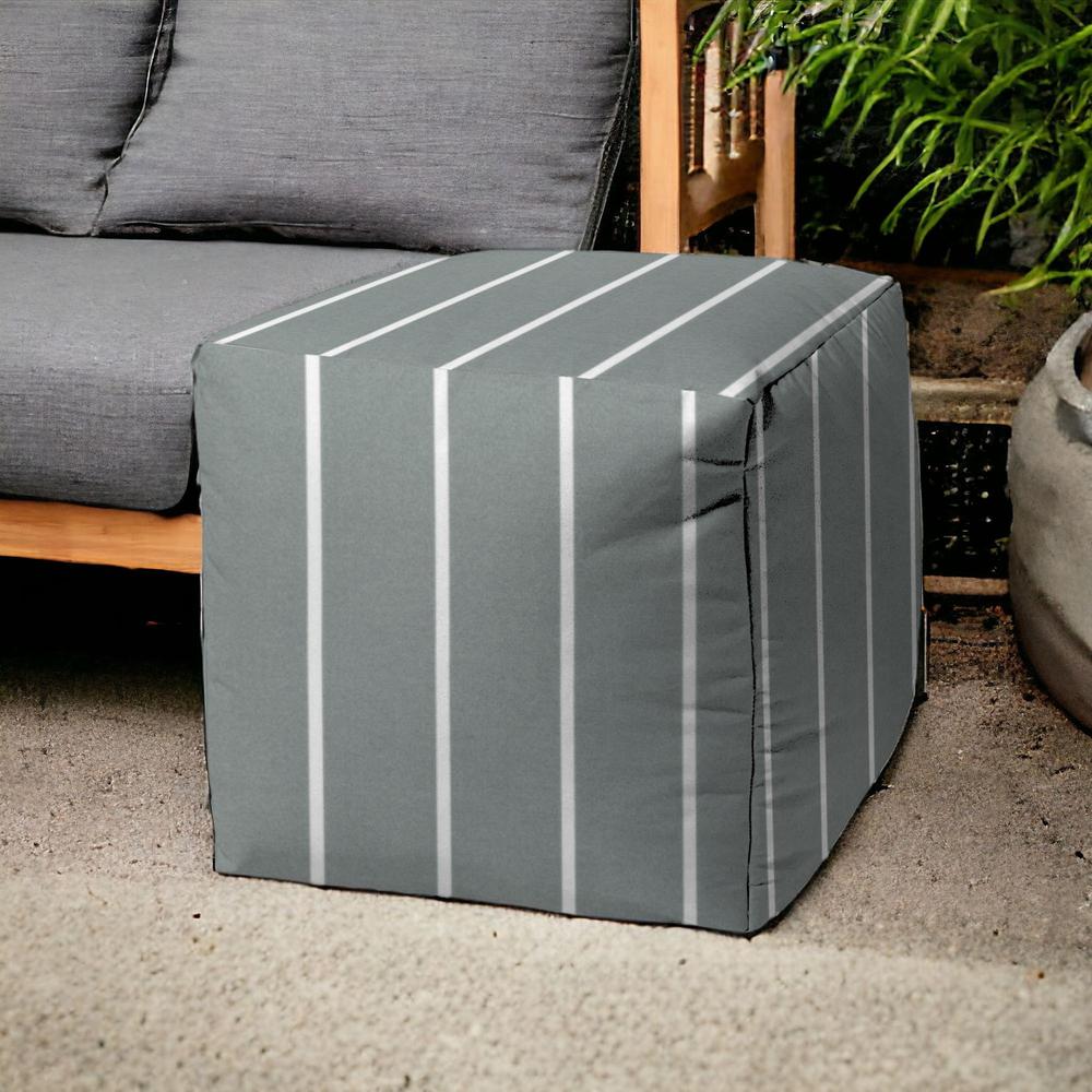17" Gray Cube Striped Indoor Outdoor Pouf Cover. Picture 2