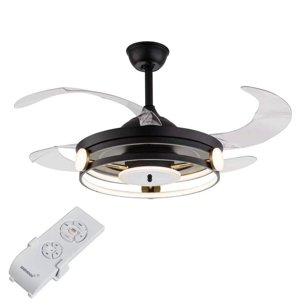 Modern Black Ceiling Lamp With Retractable Fan. Picture 4