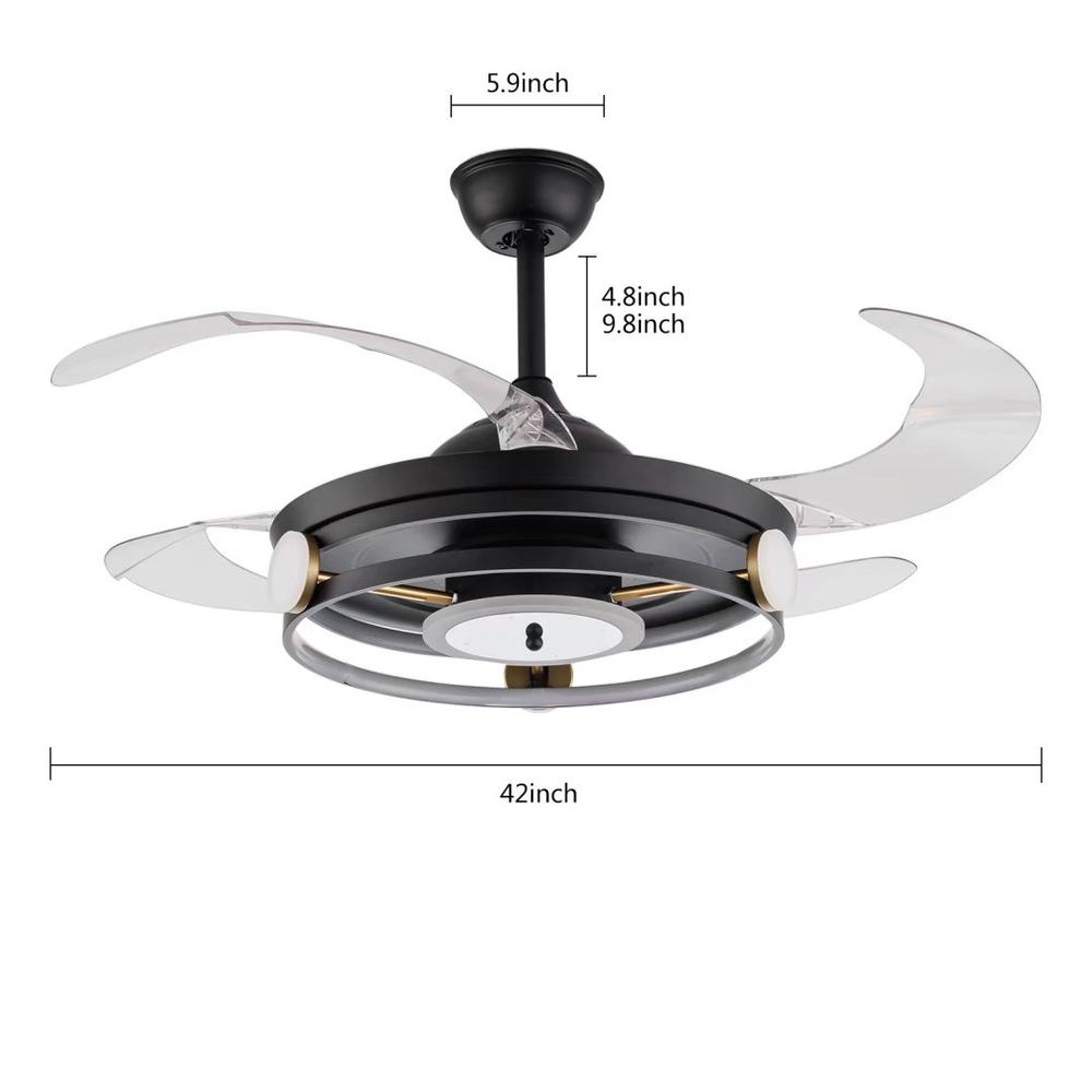 Modern Black Ceiling Lamp With Retractable Fan. Picture 8