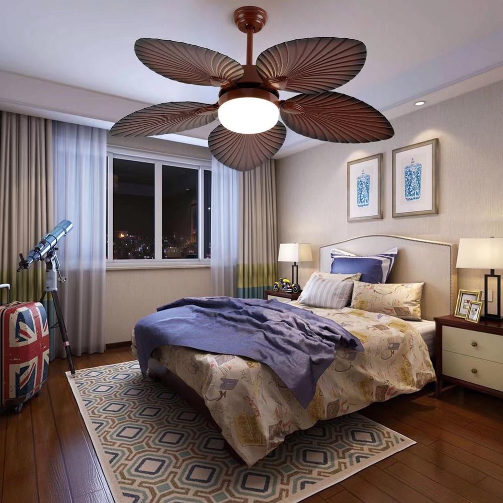 Brown Tropical Palm Metal Ceiling Lamp And Fan. Picture 2