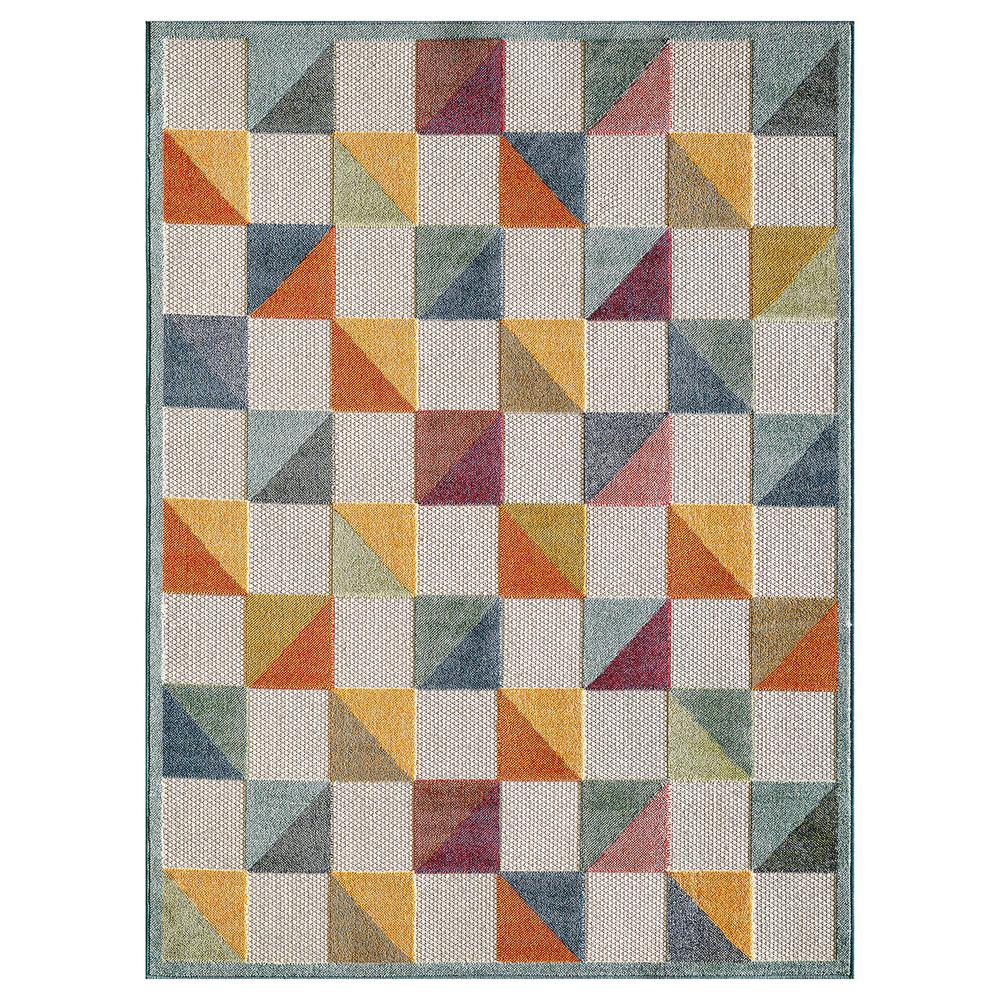 8' X 10' Orange And Ivory Geometric Stain Resistant Indoor Outdoor Area Rug. Picture 1