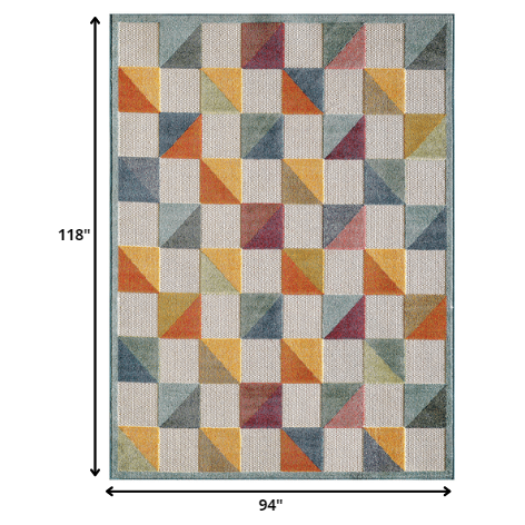 8' X 10' Orange And Ivory Geometric Stain Resistant Indoor Outdoor Area Rug. Picture 8