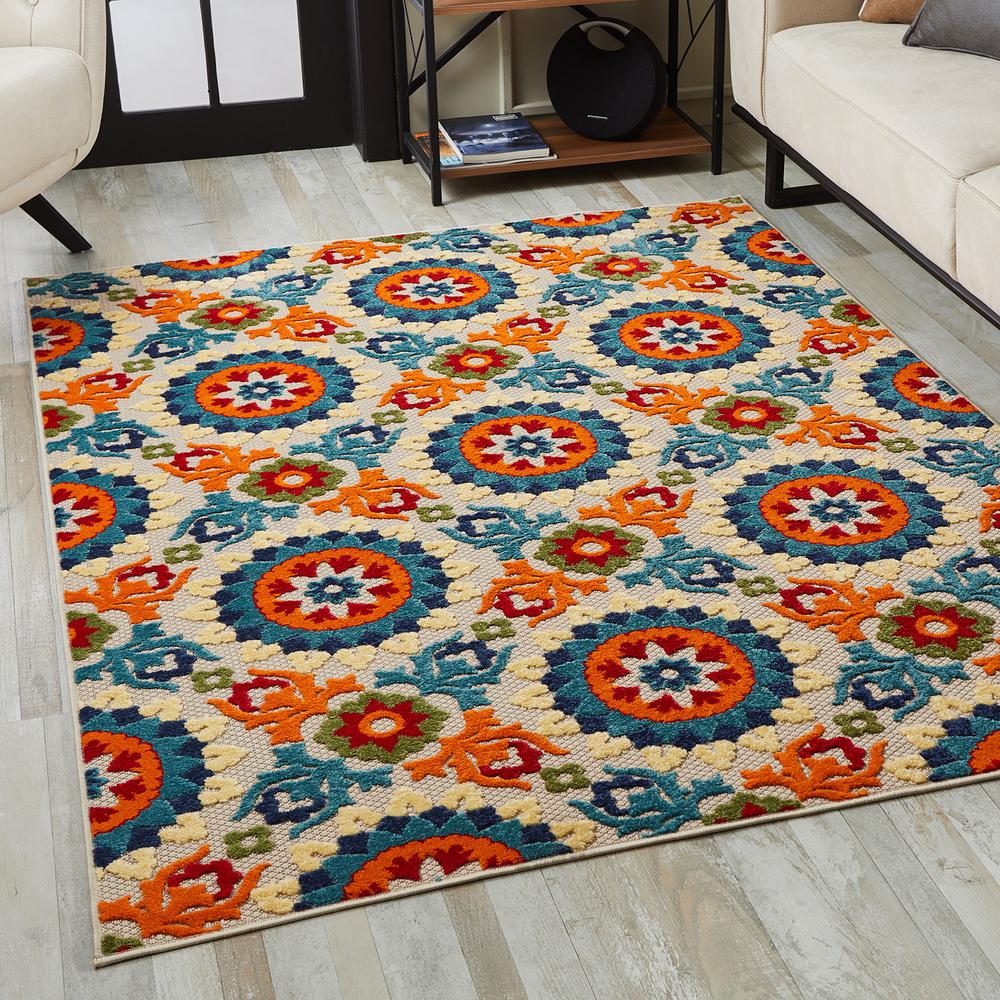 5' X 7' Orange And Ivory Moroccan Stain Resistant Indoor Outdoor Area Rug. Picture 5