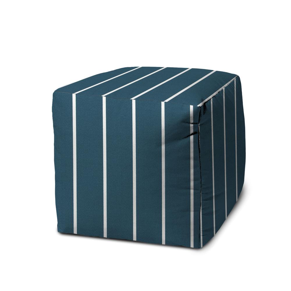 17" Turquoise Cube Striped Indoor Outdoor Pouf Cover. Picture 1