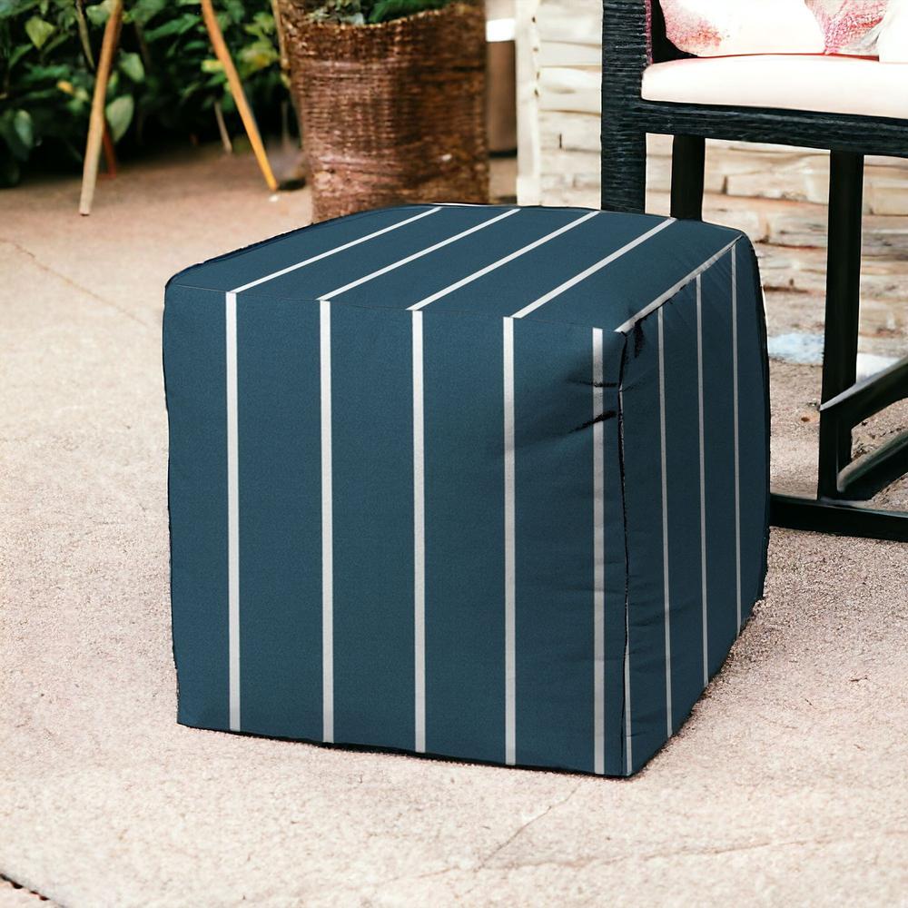 17" Turquoise Cube Striped Indoor Outdoor Pouf Cover. Picture 2