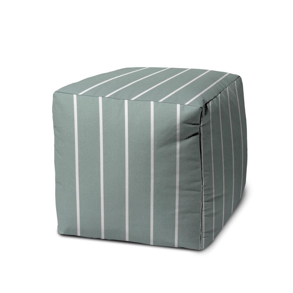 17" Blue Cube Striped Indoor Outdoor Pouf Cover. Picture 1