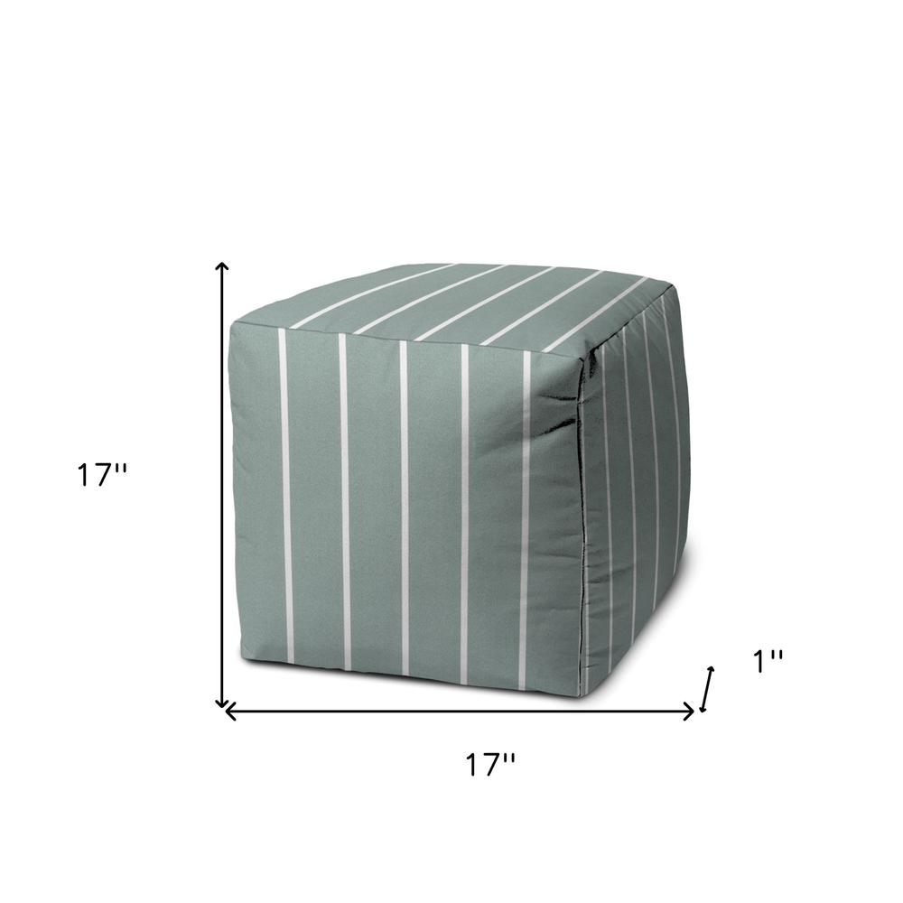 17" Blue Cube Striped Indoor Outdoor Pouf Cover. Picture 5