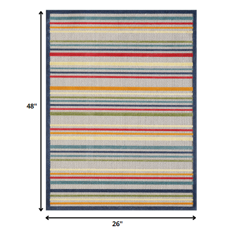 2' X 4' Ivory And Blue Striped Stain Resistant Indoor Outdoor Area Rug. Picture 7