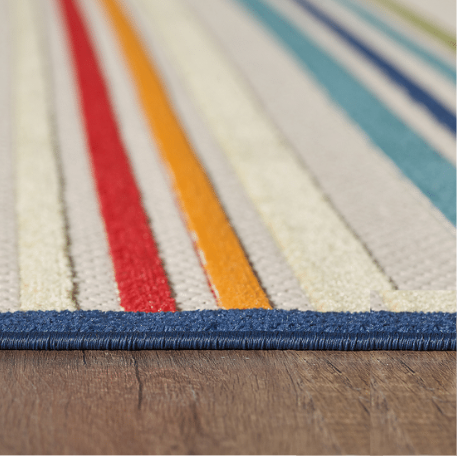 2' X 4' Ivory And Blue Striped Stain Resistant Indoor Outdoor Area Rug. Picture 2
