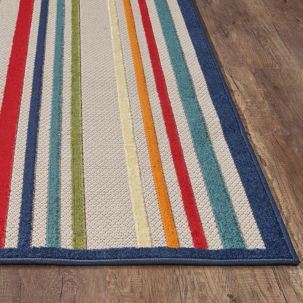2' X 4' Ivory And Blue Striped Stain Resistant Indoor Outdoor Area Rug. Picture 4