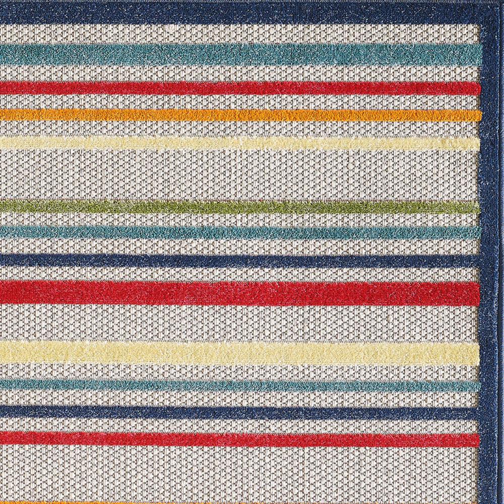 2' X 4' Ivory And Blue Striped Stain Resistant Indoor Outdoor Area Rug. Picture 8