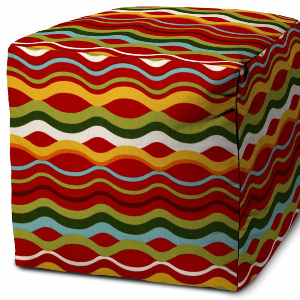 17" Red Polyester Cube Indoor Outdoor Pouf Cover. Picture 4