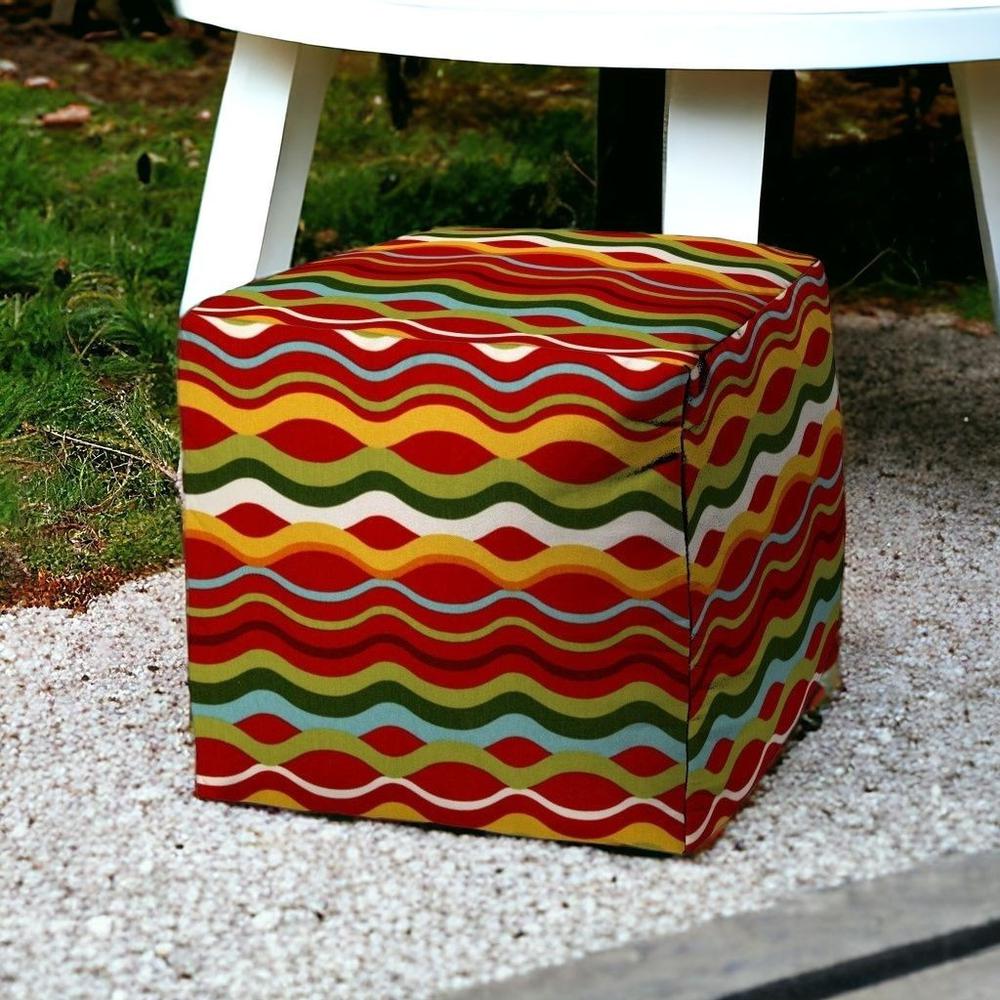 17" Red Polyester Cube Indoor Outdoor Pouf Cover. Picture 2