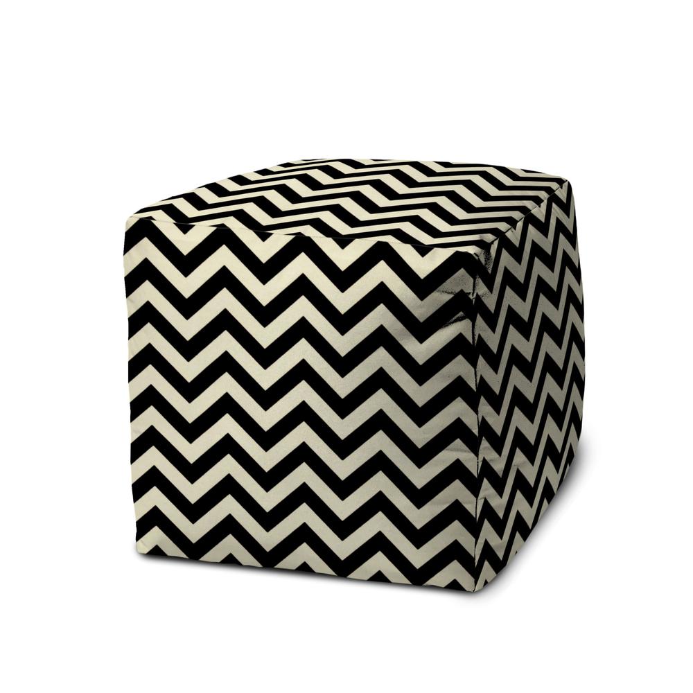 17" Black And White Cube Chevron Indoor Outdoor Pouf Cover. Picture 1