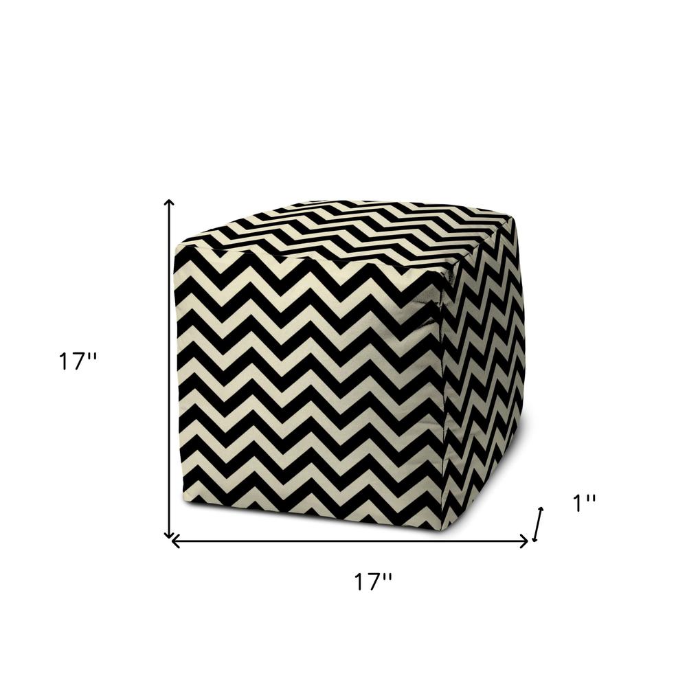 17" Black And White Cube Chevron Indoor Outdoor Pouf Cover. Picture 5