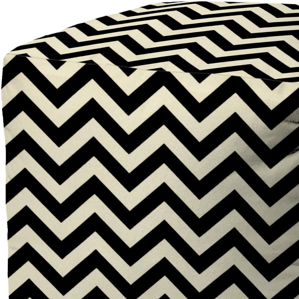 17" Black And White Cube Chevron Indoor Outdoor Pouf Cover. Picture 3