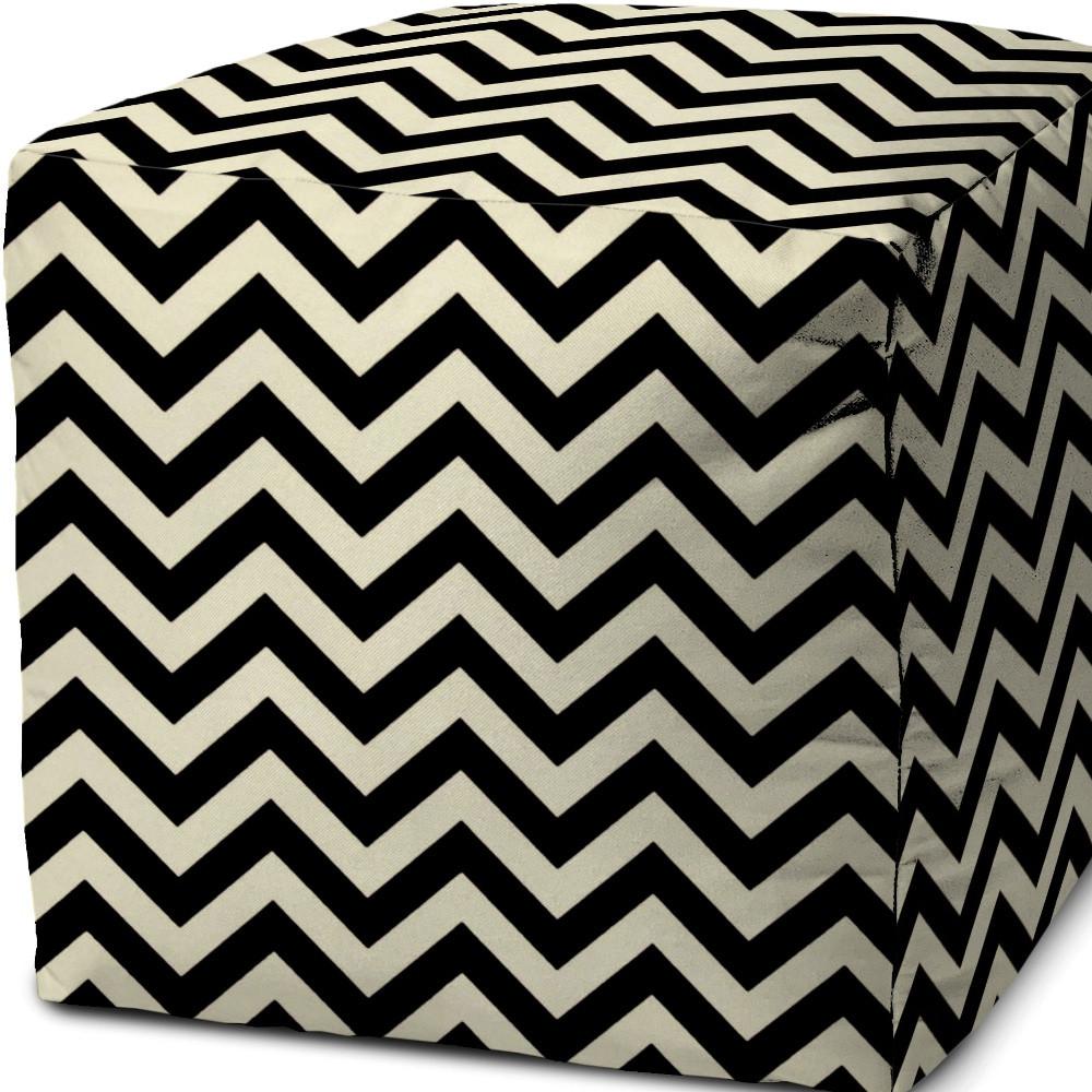 17" Black And White Cube Chevron Indoor Outdoor Pouf Cover. Picture 4
