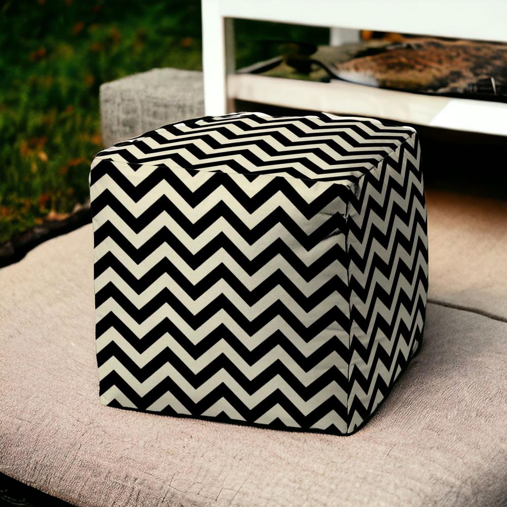 17" Black And White Cube Chevron Indoor Outdoor Pouf Cover. Picture 2