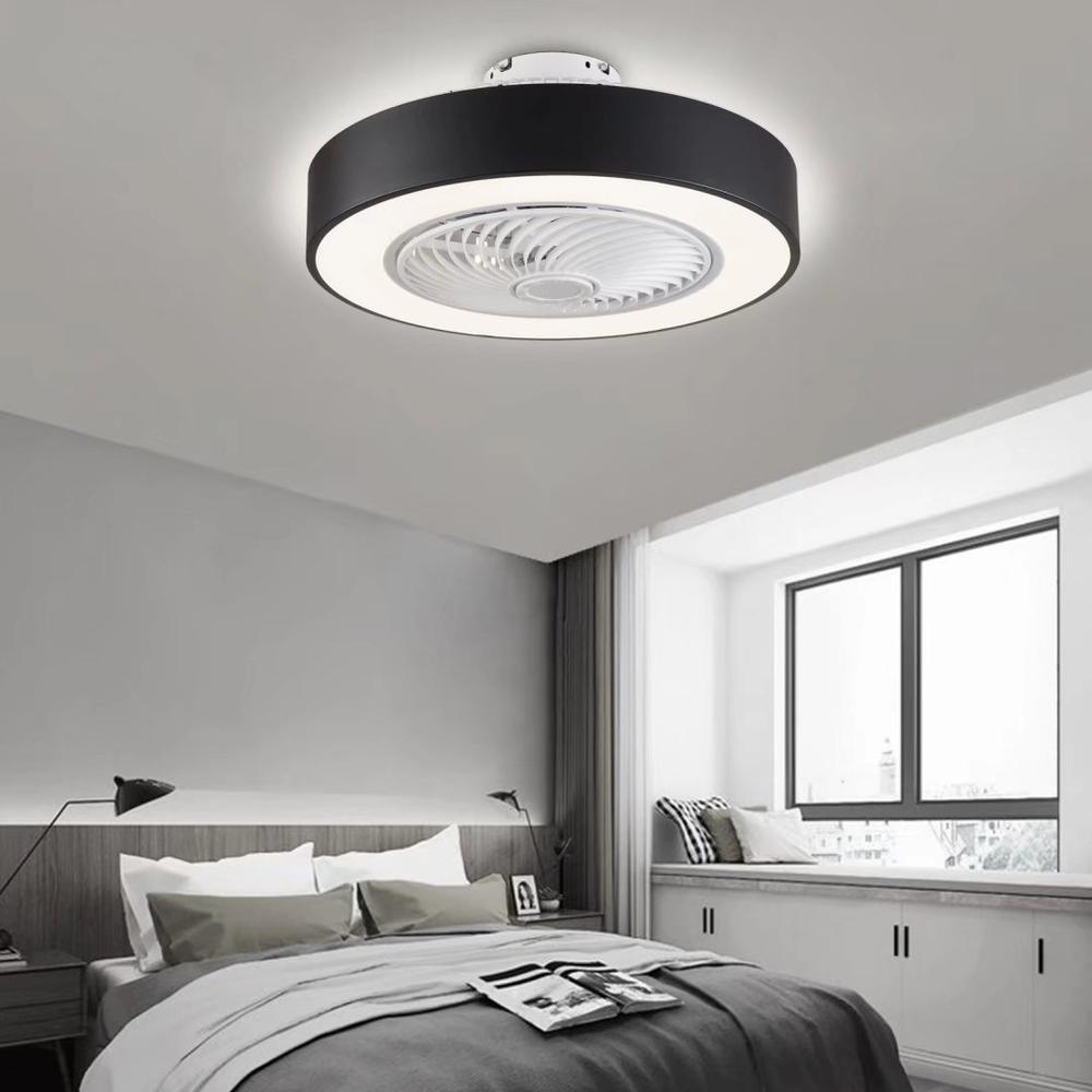 Black and White Mod Invisible Blade Ceiling Fan And Light. Picture 2
