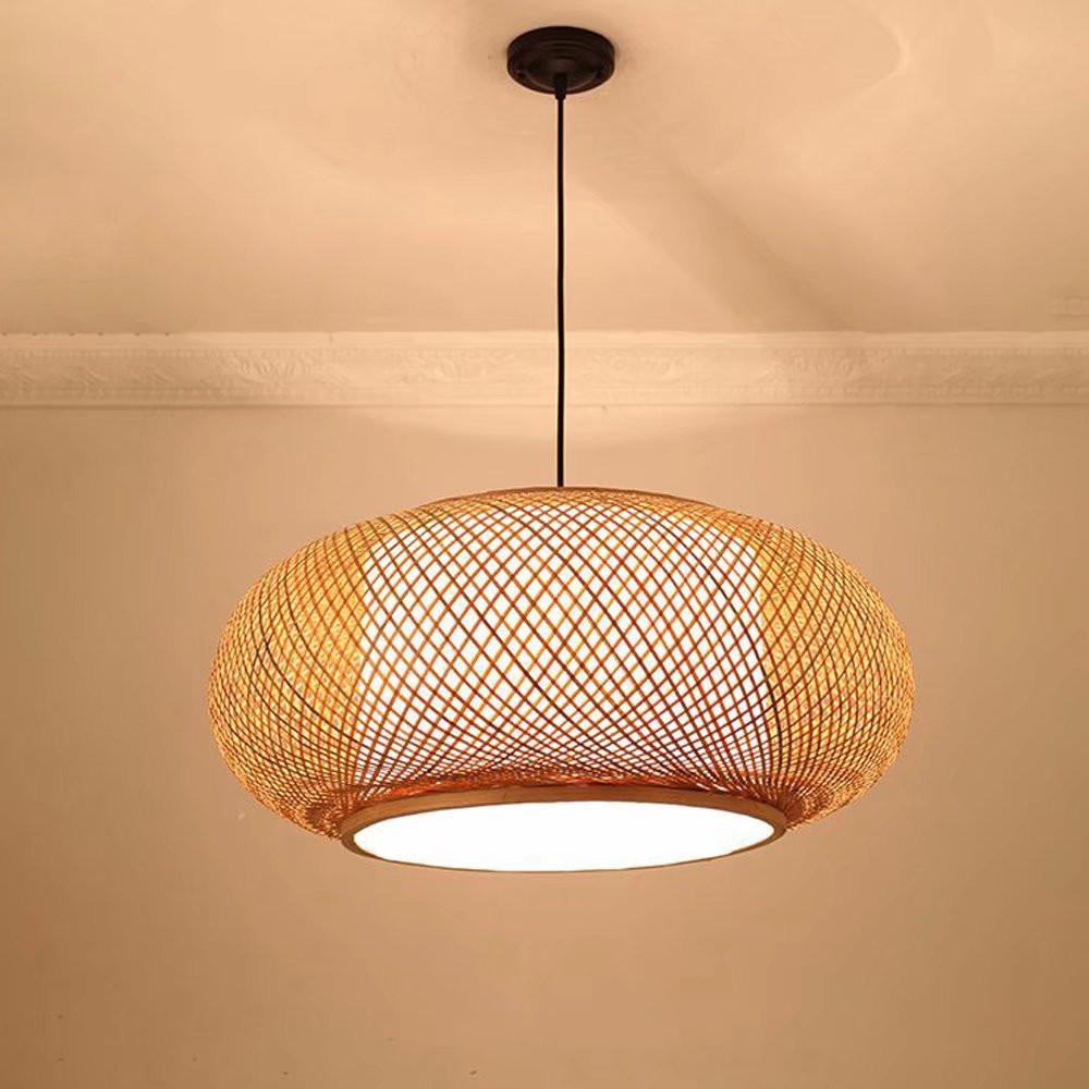 Natural Bamboo Rattan Oval Open Weave Hanging Ceiling Light. Picture 2
