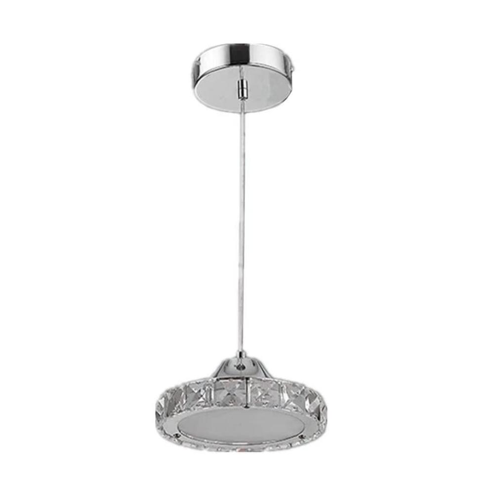 Silver Modern Faux Crystal Compact Ring LED Pendant Lamp. Picture 6
