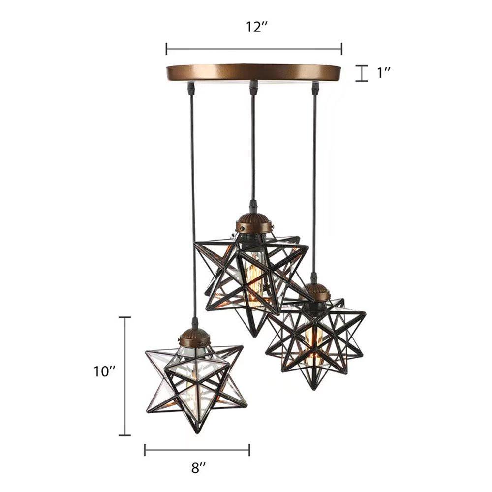 Brown Metal and Glass Star Geometric Hanging Lamp. Picture 5