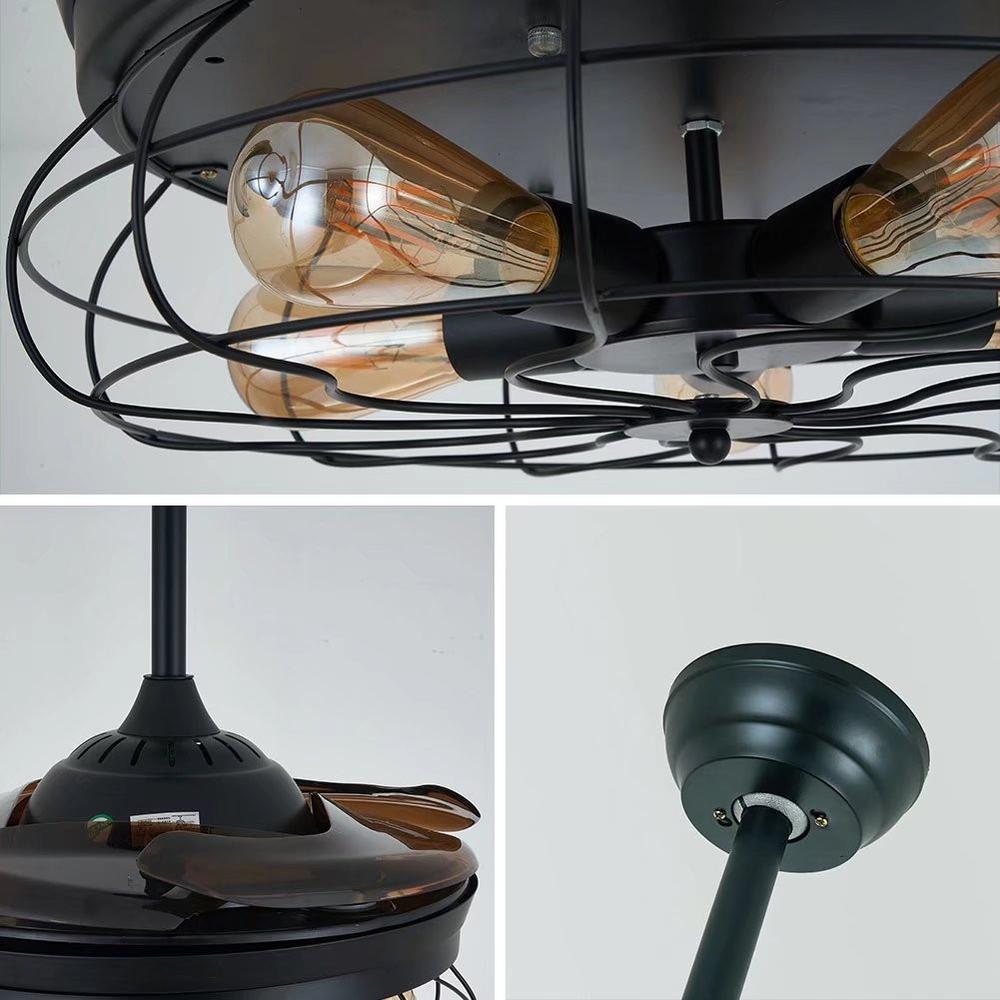 Industrial Caged Ceiling Lamp And Retractable Fan. Picture 6