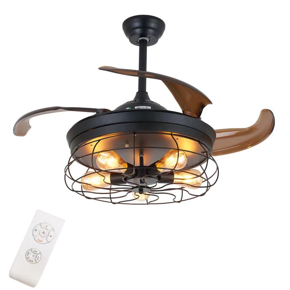Industrial Caged Ceiling Lamp And Retractable Fan. Picture 7