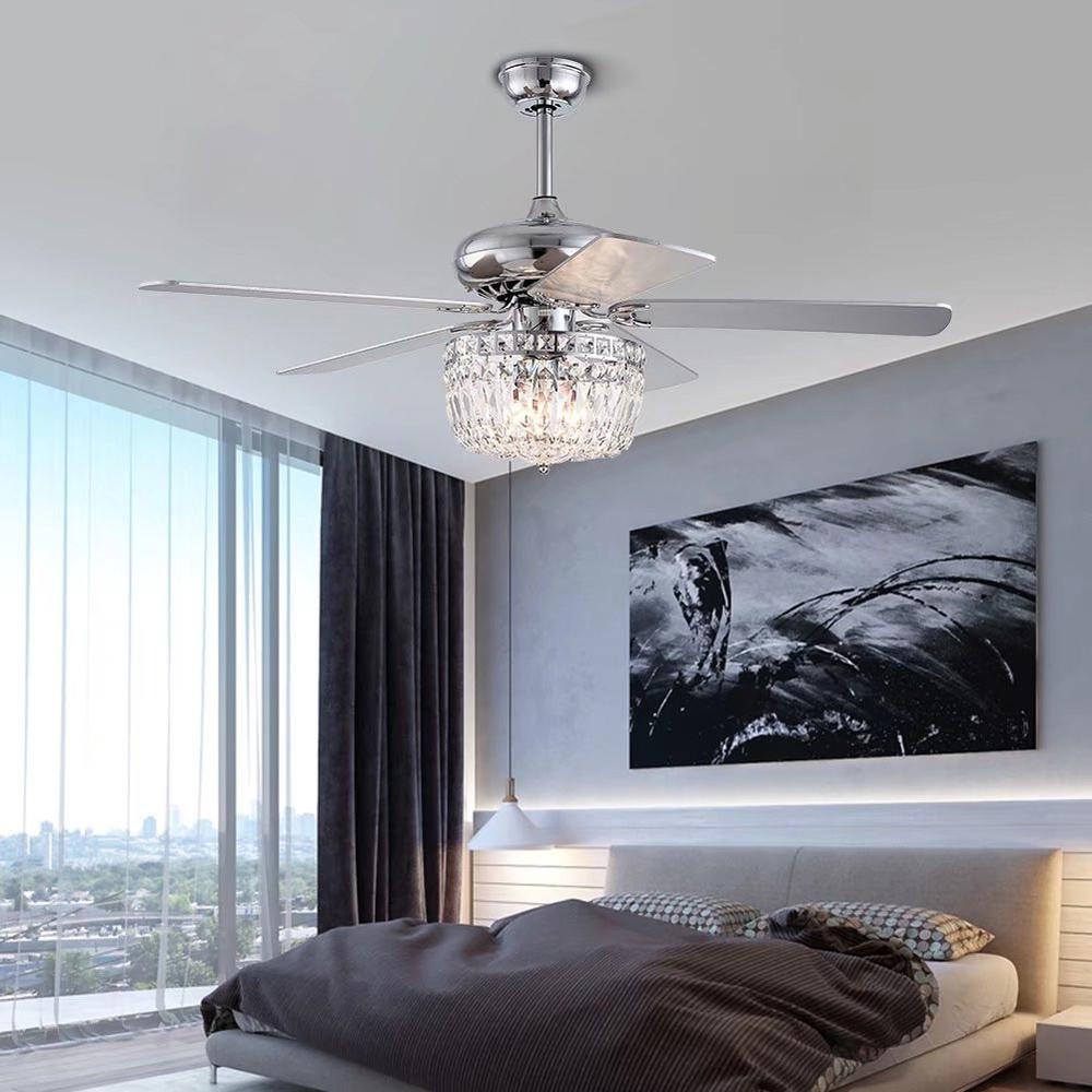 Silver And Faux Crystal Mod Chandelier Ceiling Fan. Picture 4