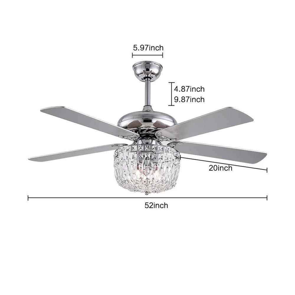 Silver And Faux Crystal Mod Chandelier Ceiling Fan. Picture 5