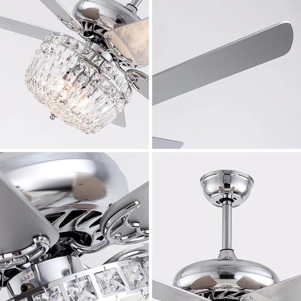 Silver And Faux Crystal Mod Chandelier Ceiling Fan. Picture 6