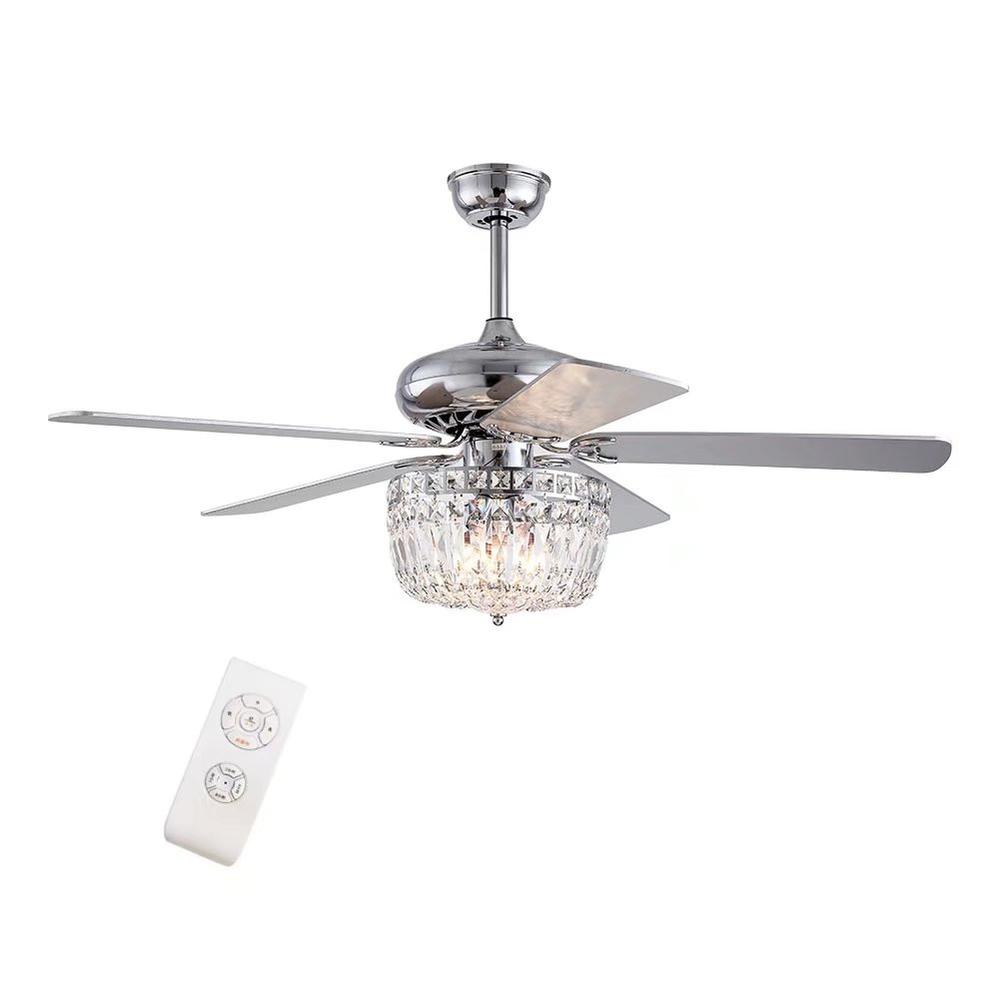 Silver And Faux Crystal Mod Chandelier Ceiling Fan. Picture 8