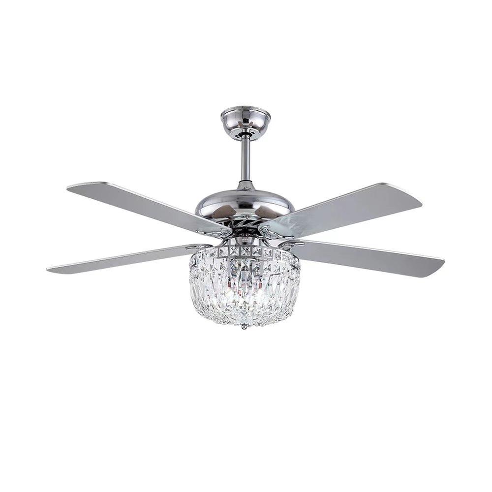 Silver And Faux Crystal Mod Chandelier Ceiling Fan. Picture 9