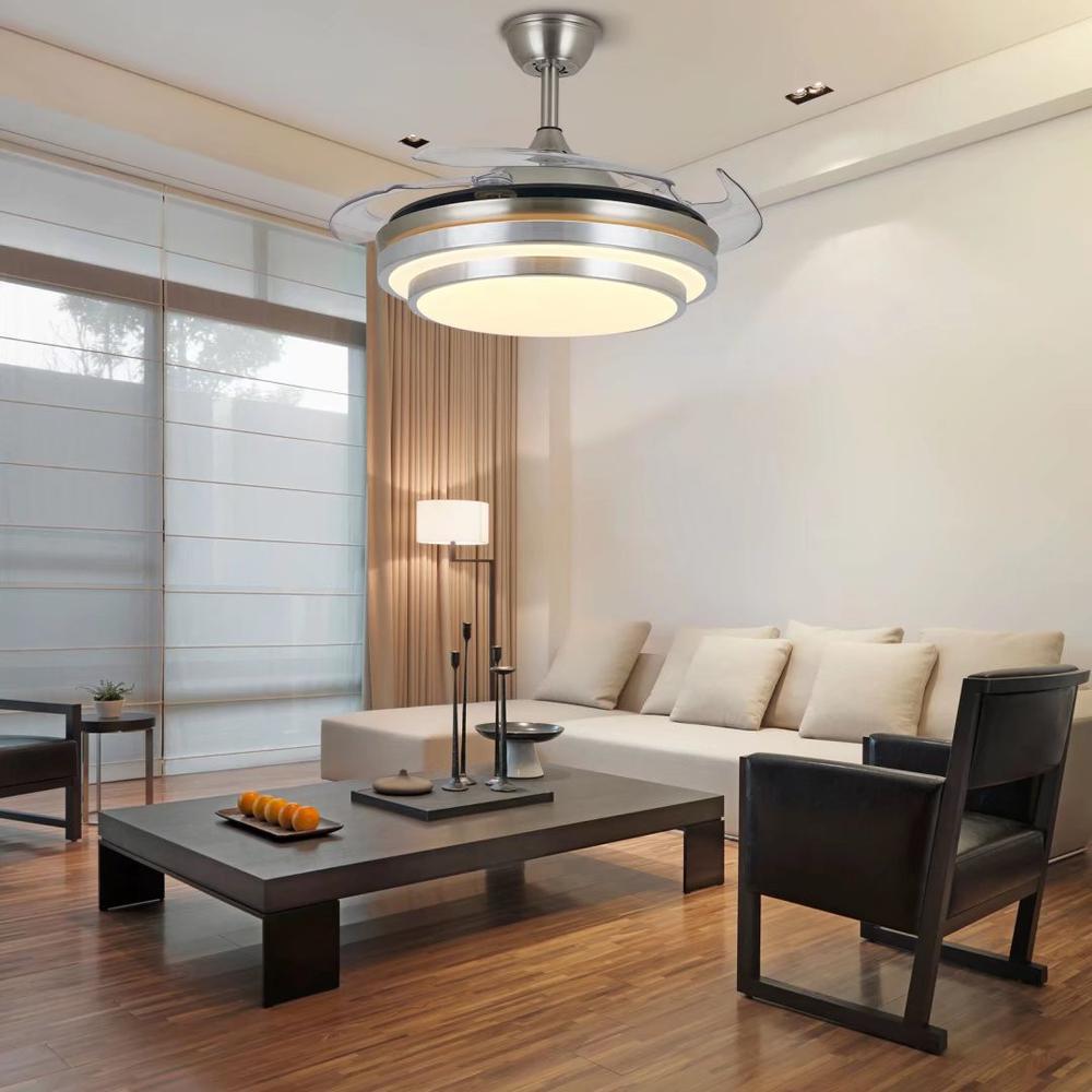 Silver Modern Fan And LED Ceiling Lamp. Picture 1