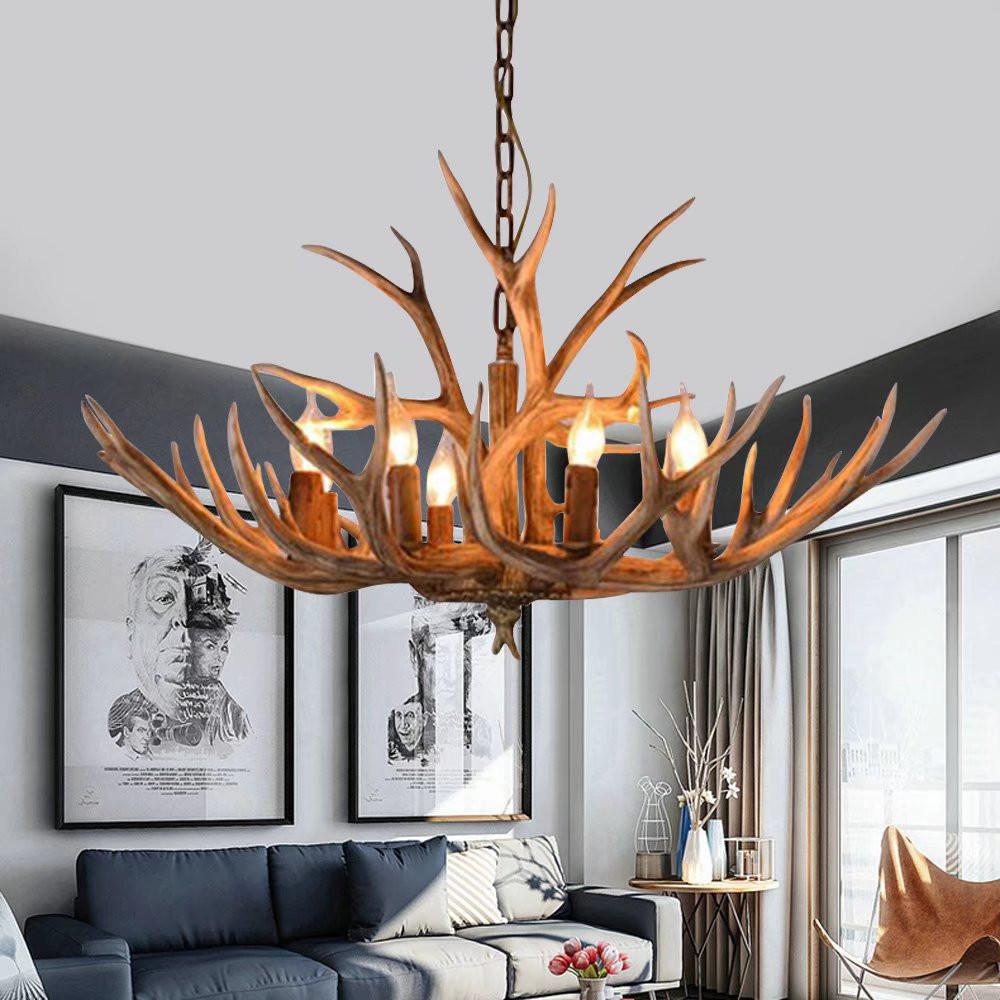 Brown Super Stag Faux Antlers Six Light LED Chandelier. The main picture.