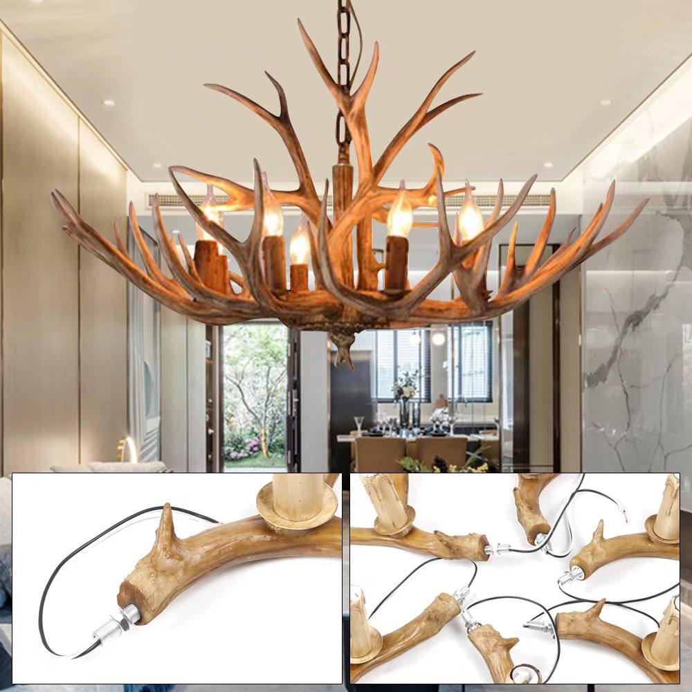 Brown Super Stag Faux Antlers Six Light LED Chandelier. Picture 3