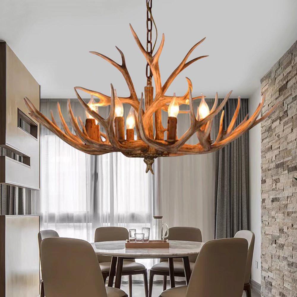Brown Super Stag Faux Antlers Six Light LED Chandelier. Picture 4