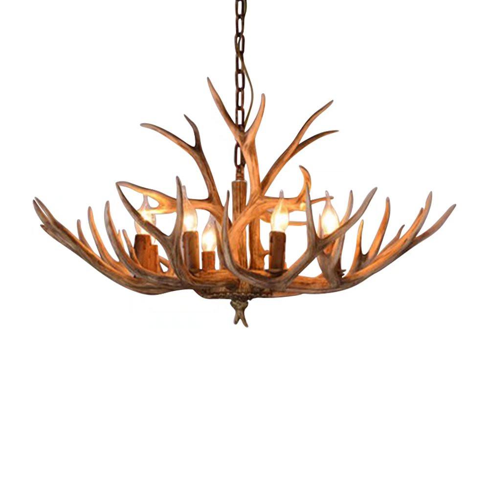 Brown Super Stag Faux Antlers Six Light LED Chandelier. Picture 6