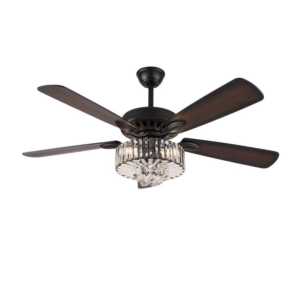 Dark Brown Wooden and Faux Crystal Chandelier Ceiling Fan. Picture 5