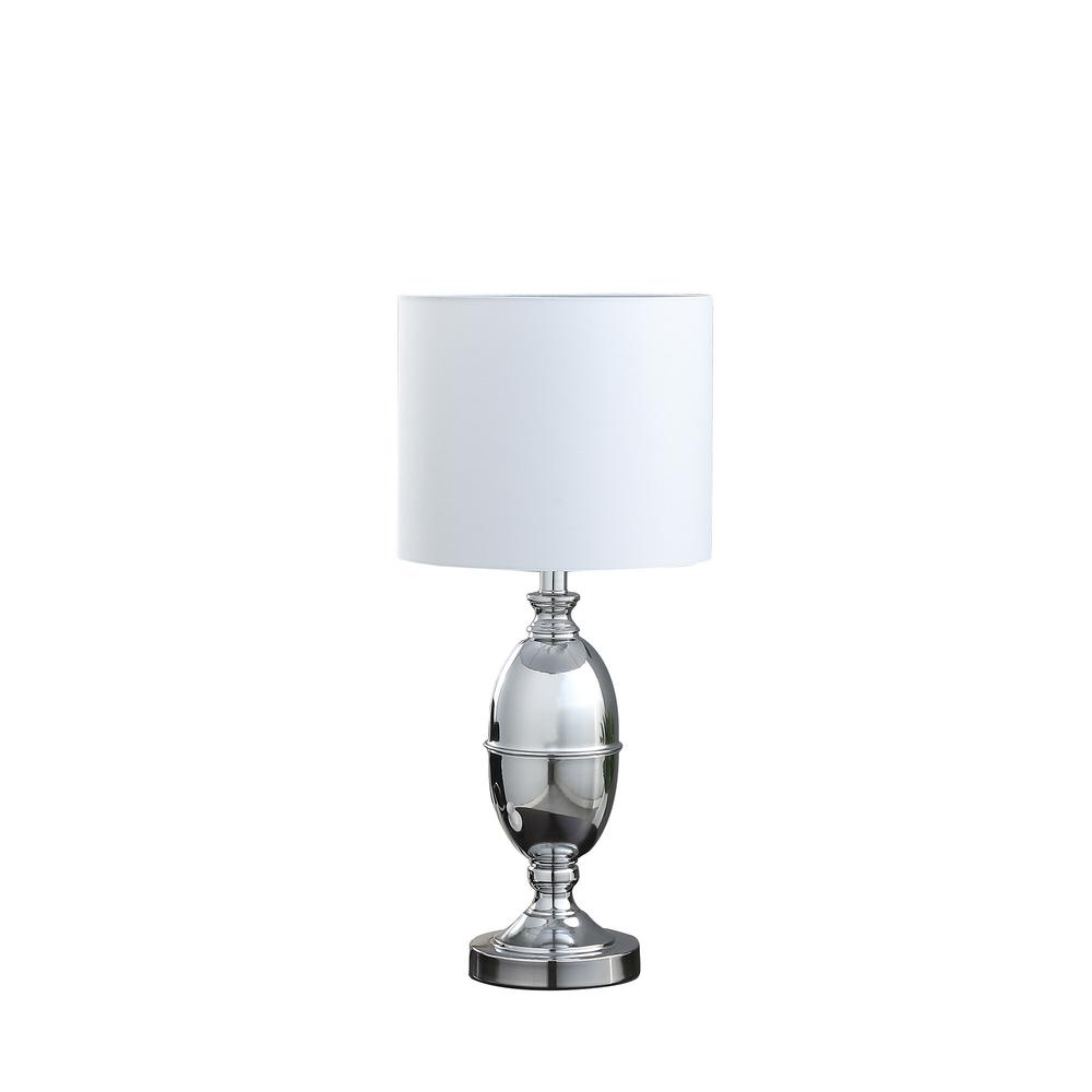 25" Silver Chrome Metal Standard Table Lamp With White Shade. Picture 2