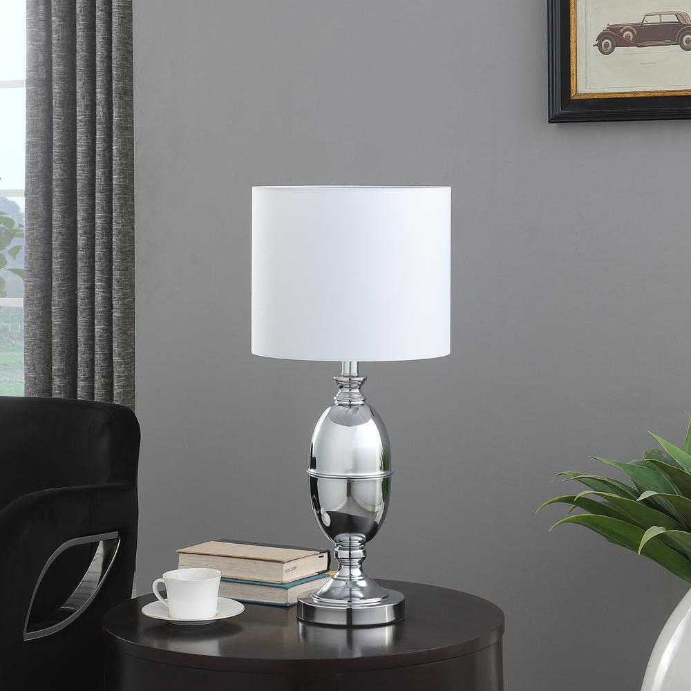 25" Silver Chrome Metal Standard Table Lamp With White Shade. Picture 5