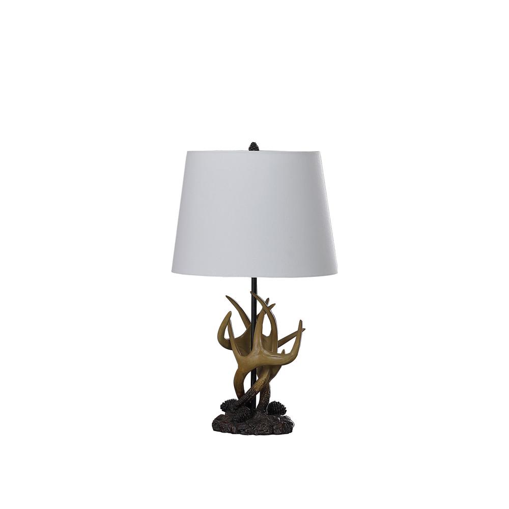 26" Natural And Brown Antlers Table Lamp With White Shade. Picture 2