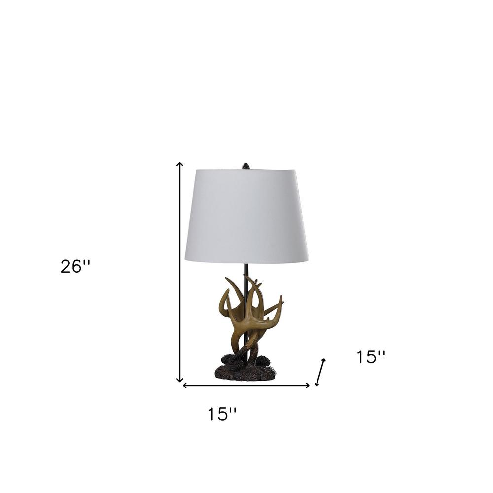 26" Natural And Brown Antlers Table Lamp With White Shade. Picture 6