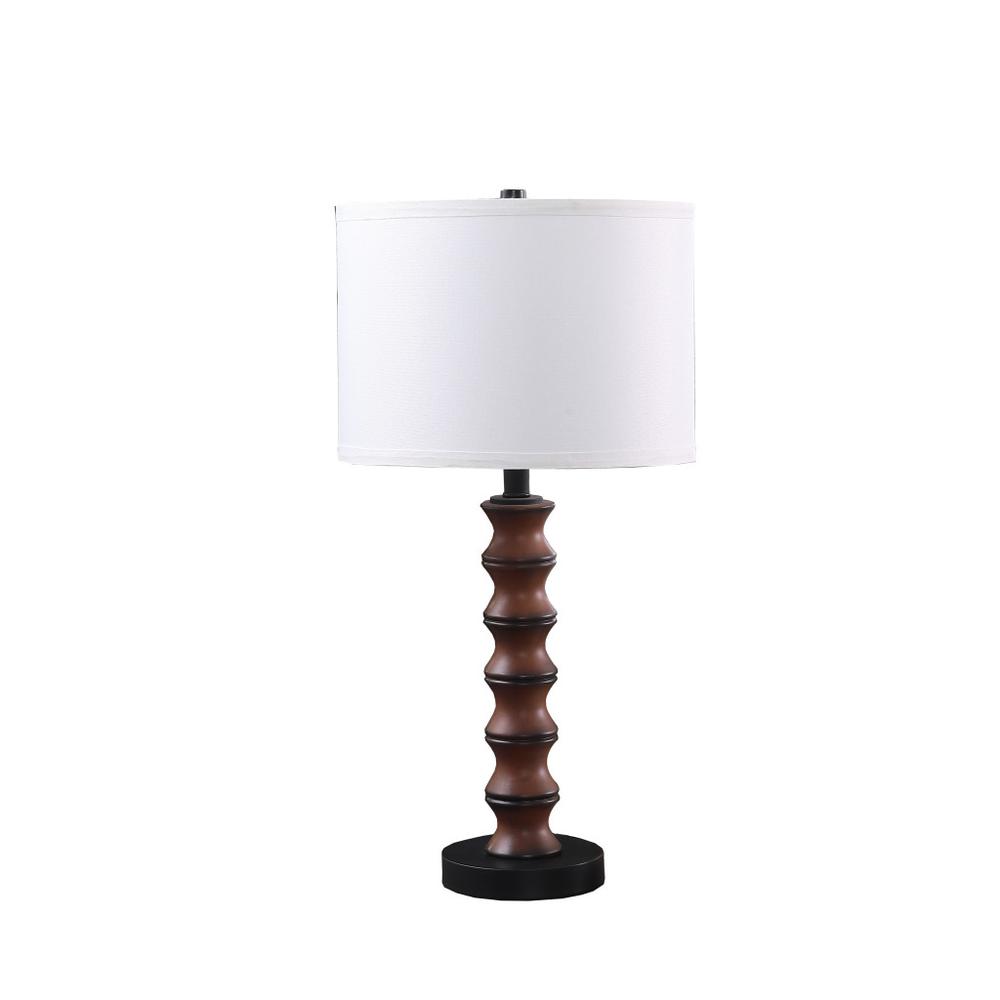 28" Dark Cherry Polyresin Indents Table Lamp With White Shade. Picture 1